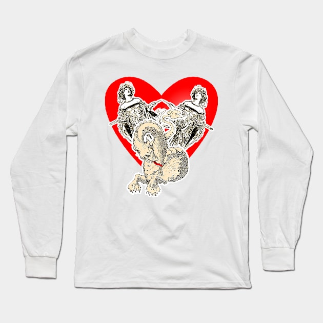 Medieval princess with dragon and heart Long Sleeve T-Shirt by Marccelus